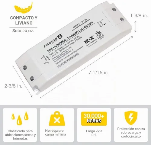 Vista 2 de Armacost Lighting - Controlador LED universal regulable de 60 vatios 24 V CC TRIAC 860600
