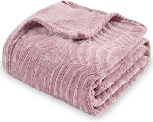 Vista 14 de SOCHOW Manta de forro polar de franela súper suave, ligera y acogedora manta de felpa con textura de hojas cálidas para cama, sofá, 50 x 60