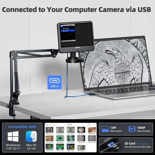 Vista 7 de JL109A 10,1" microscopio digital con pantalla, soporte de brazo flexible