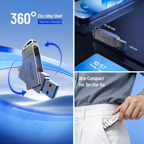 Vista 4 de Unidad SSD USB de 128 GB, hasta 550 MB/s Dual USB-A y C Pulgar Drive Compatible con Android, PC, Mac, iPhone 15/15/16, respaldo, doble puerto