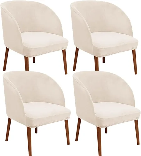 Vista 10 de Juego de 2 fundas de terciopelo elástico para sillas de comedor, con respaldo curvo moderno, protector de silla para sala de estar, dormitorio, Beige