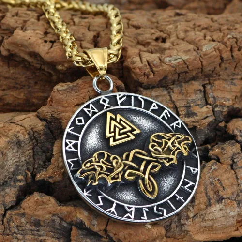 Vista 2 de GuoShuang Noridc - Collar vikingo de acero inoxidable para hombre, con bolsa de regalo de Valknut