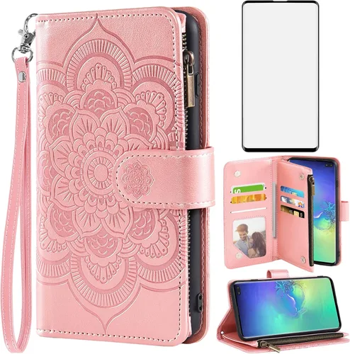 Vista 12 de Asuwish Funda tipo cartera compatible con Samsung Galaxy S10 Plus y protector de pantalla de vidrio templado, funda para teléfono celular con tapa