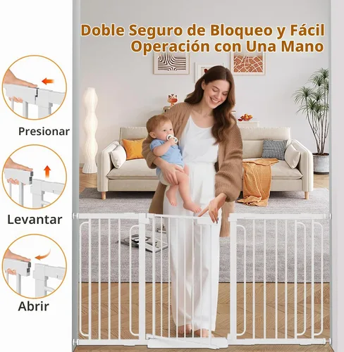 Vista 3 de Puerta de bebé para escaleras de 29.8 a 46.5 pulgadas montada a presión, puertas de bebé para niños de cierre automático para puertas sin taladro