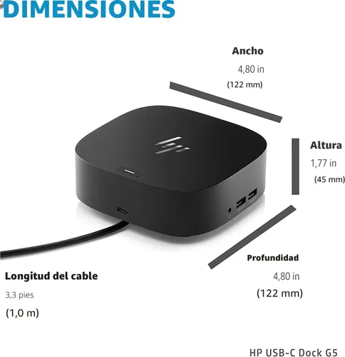 Vista 3 de HP USB-C Essential Dock G5 – Estación de acoplamiento multipuerto con USB-C, HDMI, DisplayPort, Ethernet Incluye base Dockztorm DisplayPort