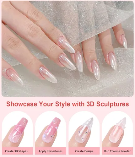 Vista 7 de Polvo de uñas cromado y perla - 【Efecto espejo metálico】 Polvo de uñas naranja cromado blanco transparente Aurora sirena iridiscente cromo polvo