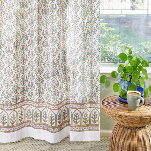 Vista 17 de Panel de cortina transparente blanco y dorado con alzapaños, 100% gasa de algodón, con pestaña superior o bolsillo para barra para decoración