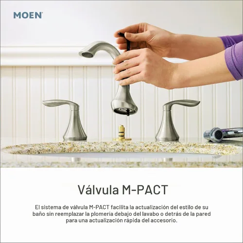 Vista 2 de Moen - Grifo de fregadero de baño de gran extensión con válvula de agua oculta y conjunto de desagüe, 9000