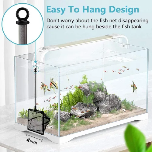 Vista 5 de Red para peces de pecera, red de acuario de malla fina con mango largo de acero inoxidable de 9-24 pulgadas, red extensible para tanque de peces