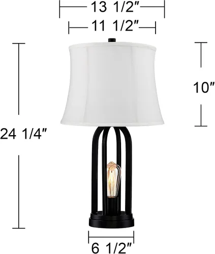 Vista 4 de 360 Lighting Marcel - Juego de 2 lámparas de mesa industriales modernas de 24.25 pulgadas de alto con puerto de carga USB y luz nocturna LED de tela