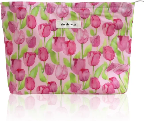 Vista 27 de Wudygirl Bolsa de maquillaje de lona para mujer, organizador estético de maquillaje, bolsa de maquillaje de viaje, bolsa de aseo para bolso, bolsa