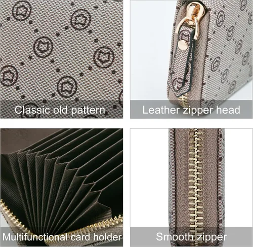 Vista 5 de FOXLOVER Cartera minimalista para tarjetas con protección RFID y diseño compacto con cremallera alrededor, ranuras para tarjetas de crédito