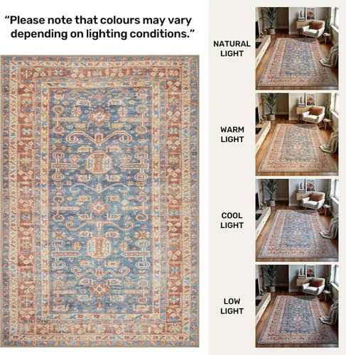 Vista 78 de GLN Rugs Traditional Collection - Alfombra de felpilla lavable a máquina, tradicional lavable, antideslizante, alfombra de felpilla de pelo corto