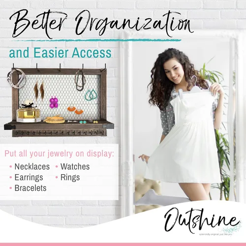 Vista 6 de OUTSHINE Organizador de joyas para colgar en la pared organizador de joyas rústico para colgar en la pared organizador de montaje en pared