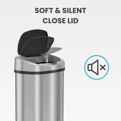 Vista 8 de iTouchless - Cubo de basura con sensor sin contacto y sistema de control de olores, forma ovalada, cubo de 13 galones y acero inoxidable para cocina