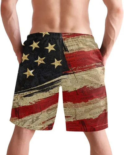 Vista 7 de CHILLTEK Traje de baño para hombre con la bandera americana de secado rápido para hombre de periódico playa con bolsillos Bandera estadounidense