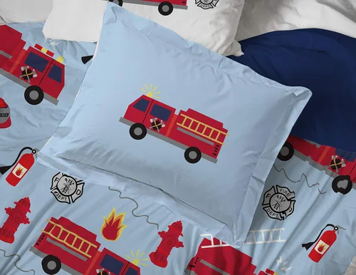 Vista 6 de Trend Collector - Juego de edredón individual de camión de bomberos de 5 piezas, ropa de cama para niños