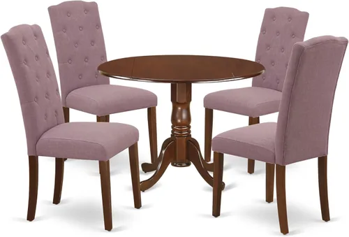 Vista 17 de East West Furniture DLCE3-BLK-21 - Juego de mesa de comedor de 3 piezas que contiene una mesa de comedor redonda con gotas y 2 sillas tapizadas