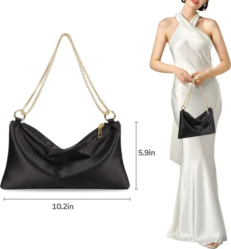 Vista 4 de Women Satin Evening Handbag Wedding Prom Clutch Purse Formal Cocktail Party Clutches Shoulder Bag with 2 Bag Chains