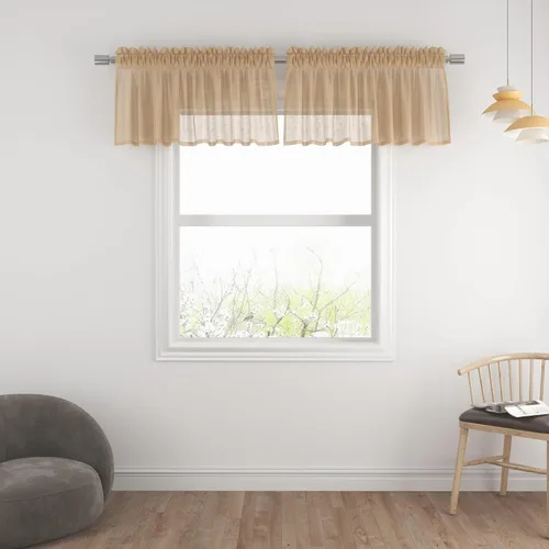 Vista 106 de UPOPO Paneles de Cortina Beige Pequeños Cortinas Transparentes de Gasa de 16 Pulgadas de Largo Cortinas de Cocina de Voile con Textura de Lino
