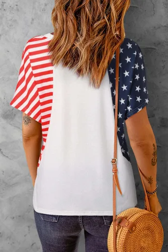 Vista 5 de Camisas patrióticas para mujer, camiseta con la bandera estadounidense, Faith Family Freedom Graphic Tee USA Star Stripes Tops