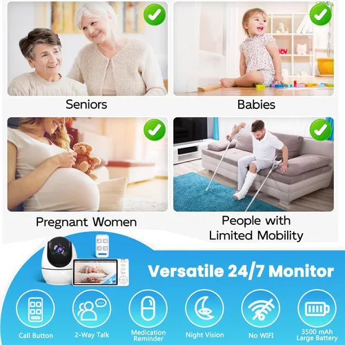 Vista 2 de Monitor de ancianos con cámara y botón de audio y llamada, monitores de sala de conversación de 2 vías para ancianos, recordatorio de medición
