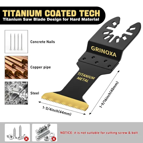 Vista 2 de 3 cuchillas oscilantes de titanio, cuchillas multiherramienta universales profesionales para uñas de metal y madera, aptas para Dewalt Milwaukee