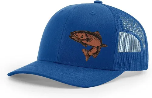 Vista 20 de Sombrero de pesca de trucha con parche de cuero grabado láser Richardson 112 Snapback Trucker Cap