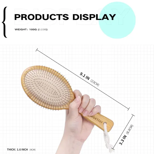 Vista 5 de Cepillo de pelo Combetter de bambú, para alisar el cabello y masajear el cuero cabelludo, cepillo desenredante antiestático, cepillo de madera
