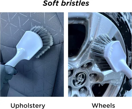 Vista 8 de Cepillo de mango corto para ruedas y neumáticos Cepillo de lavado de automóviles para detalles automáticos Cepillo de limpieza profunda