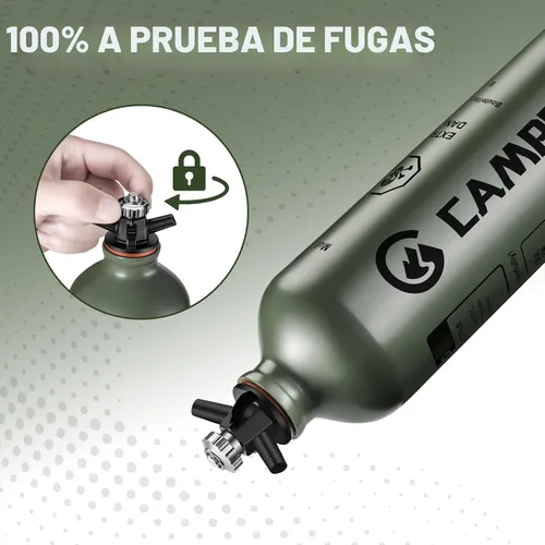 Vista 5 de Botella de combustible 1L para acampar al aire libre con válvula de seguridad, verde militar