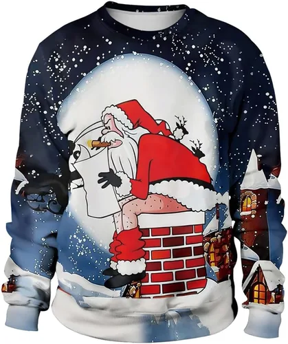Vista 7 de Sudaderas de Navidad unisex con estampado 3D y cuello redondo, manga larga, suelta, suéter de Navidad