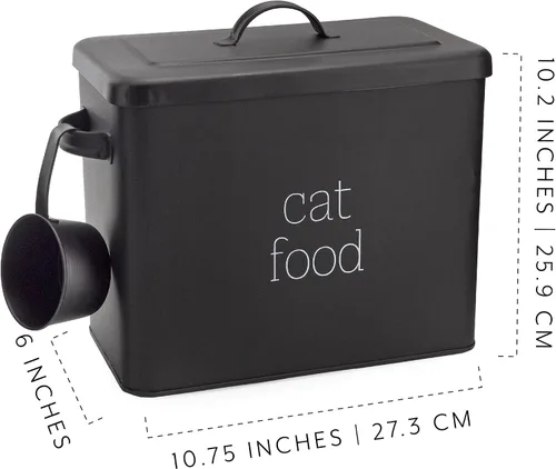 Vista 6 de AuldHome Design Farmhouse - Contenedor de comida para gatos (negro) con aspecto esmaltado rústico con cuchara