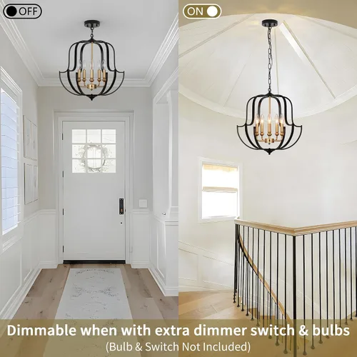 Vista 6 de Lámpara de araña negra y dorada de 19" para comedor, lámparas de araña rústicas de granja de 5 luces, luz colgante industrial moderna para cocina