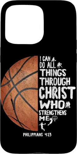 Vista 31 de Funda de baloncesto para iPhone 17 con texto en inglés "I can do All Things Through Christ Philippians