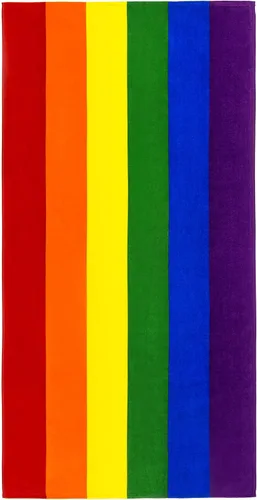 Vista 2 de Beachland Toalla de playa con bandera gay de 30 x 60 pulgadas, colores LGBT arcoíris (bandera de paseo, una toalla de 30 x 60 pulgadas)