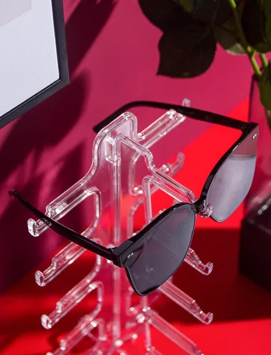 Vista 5 de Coward Caja organizadora de gafas de sol, estuche de terciopelo negro con tapa de vidrio transparente para uso doméstico o tienda tienda show