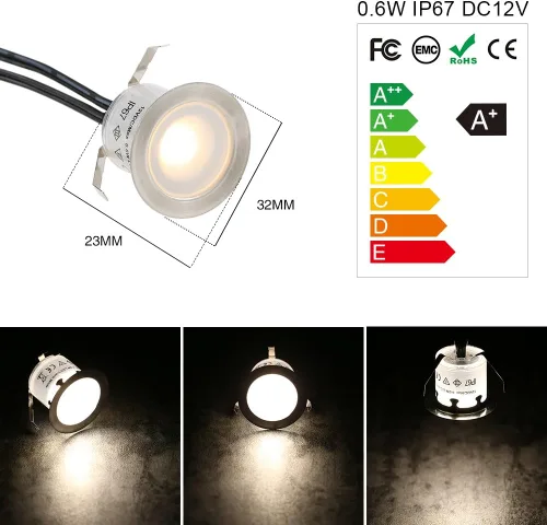 Vista 4 de Tomshine Kit de luces LED empotrables para terraza, paquete de 16 luces de paso de 1.260 in de diámetro para exteriores, impermeables, luces