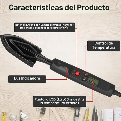 Vista 2 de Plancha de banda de borde con pantalla LCD, ajustable 212-428F (100-220C), soporte de metal, cable de alimentación de 98 pulgadas, 3 calcetines Negro