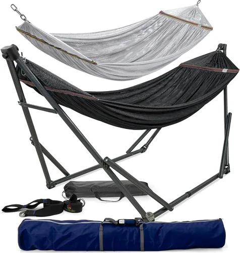 Vista 14 de Tranquillo Hamaca doble universal con soporte incluido para 2 personas/soporte plegable para hamaca de 600 libras de capacidad, estuche portátil 1.