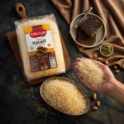 Vista 7 de BISVUA Masa filo rallada Kataifi seca, 17.6 onzas, caja de 12 paquetes