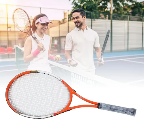 Vista 5 de Raqueta de tenis de 27 pulgadas, raqueta recreativa de nailon de aleación de aluminio con bolsa de raqueta, para principiantes, jugadores Red