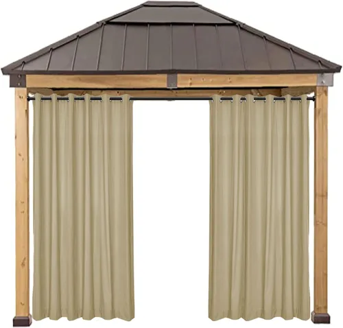 Vista 10 de Macochico Cortinas impermeables para patio al aire libre, cortinas opacas con aislamiento térmico, cortinas resistentes al viento para puerta Beige