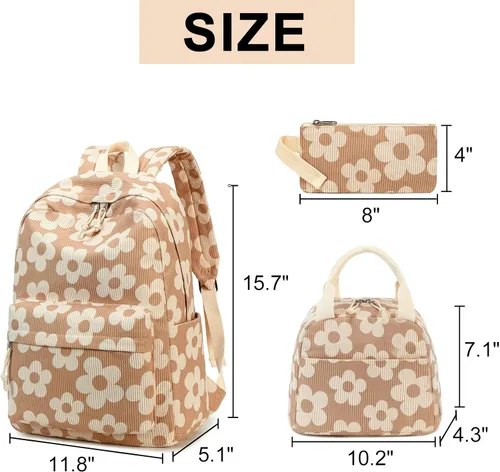 Vista 28 de LOIDOU Mochila para adolescentes y niñas, mochila escolar con lonchera y estuche para lápices, juego de bolsas escolares 3 en 1