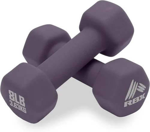 Vista 11 de RBX - Juego de mancuernas de neopreno con agarre antideslizante, equipo de entrenamiento de fuerza para el hogar o el gimnasio, no ruedan