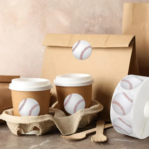 Vista 6 de Whaline 1000 calcomanías de béisbol, rollo de pelota deportiva, calcomanías de papel autoadhesivas redondas decorativas para cumpleaños, escuela