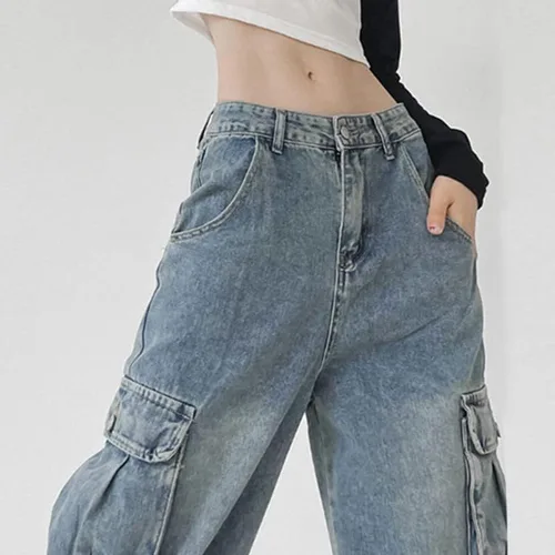 Vista 5 de Pantalones vaqueros holgados Grunge Y2K Emo Alt Cargo Pant Fairycore Demin Ropa de pierna ancha Pantalones deportivos Hiphop Streetwear