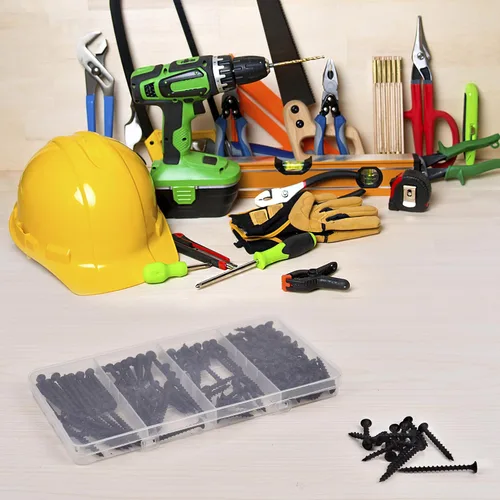 Vista 7 de Kit surtido de tornillos para paneles de yeso, 170 tornillos de madera negra, puntas Phillips, juego de tornillos de hoja de rosca gruesa, tornillos
