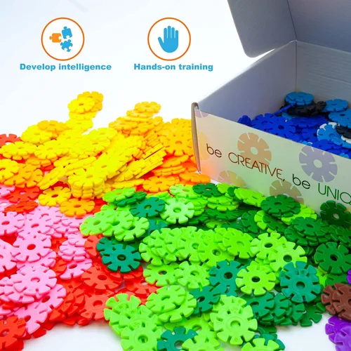 Vista 5 de PicassoTiles Juego de 550 piezas de fichas de construcción entrelazadas con bloques de disco creativos, rompecabezas apilables 3D, aprendizaje STEM