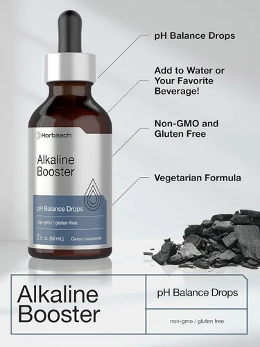 Vista 4 de Horbaach - Gotas de agua alcalinas 2 onzas líquidas Suplemento de equilibrio de pH Refuerzo con minerales Sin OMG y sin gluten